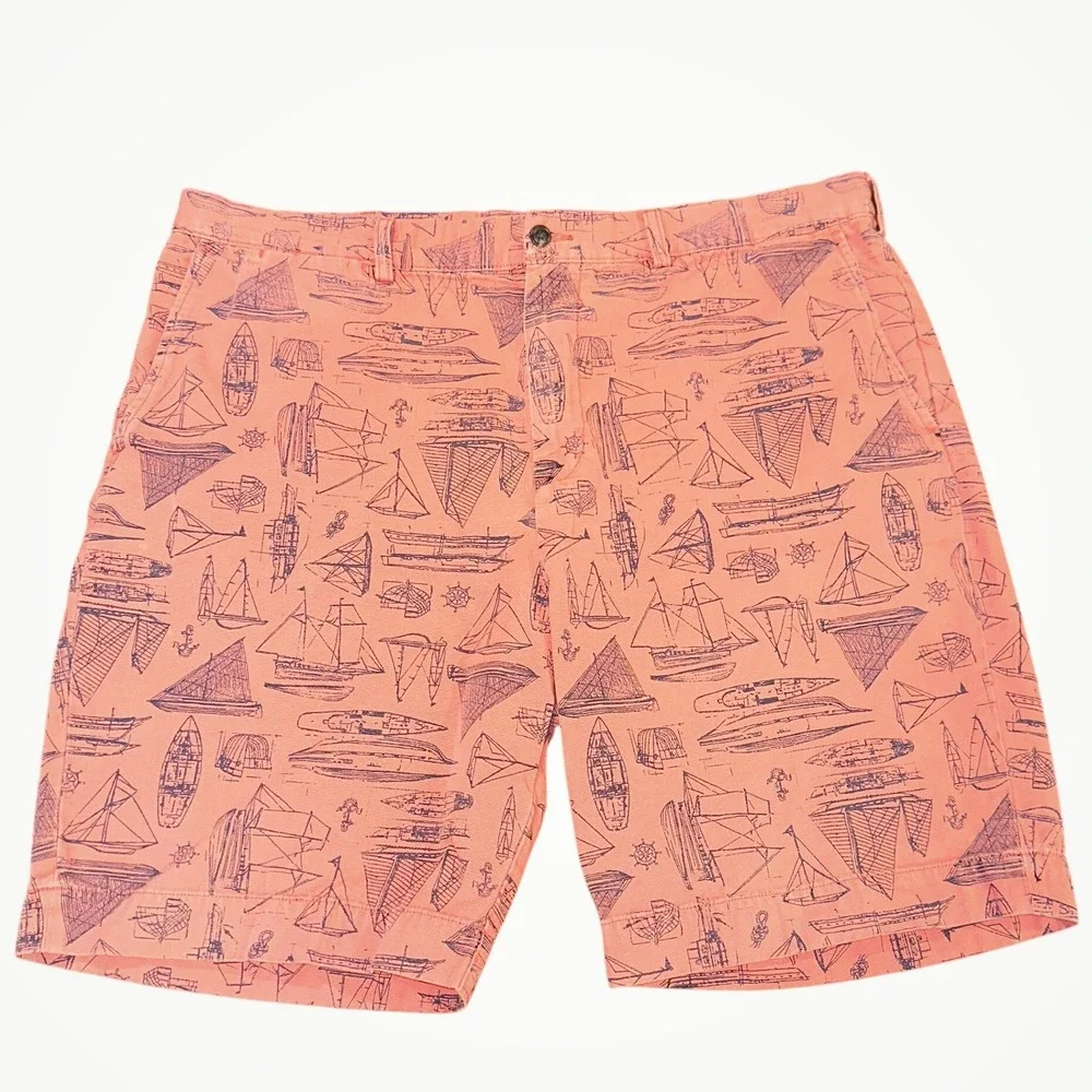 Polo Ralph Lauren Mens 38 Shorts Salmon Pink Nautical Sailboat Canvas Chino Boat